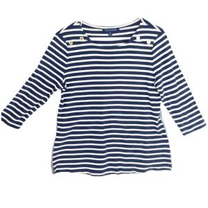 Tommy Hilfiger French Sailor Nautical Stripe Boat Neck Coastal Navy Top Womens L